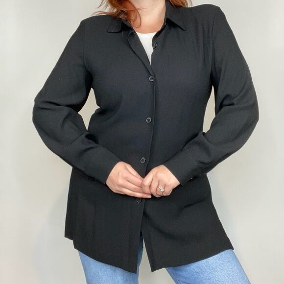 Vintage 90s Josephine Chaus Black Oversized 10 Longline Button Down Blouse - Picture 5 of 11